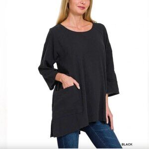 Zenana GAUZE TWO POCKETS HIGHLOW HEM TOP Size XL